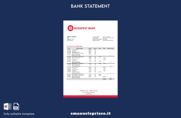 modello word di estratto conto bancario in stile verificato Ungheria Budapest Ba